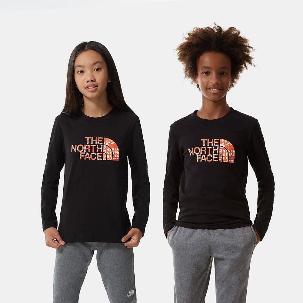 The North Face Long Sleeve Girls Australia - The North Face Easy Long-Sleeve Black / Red Orange (DKQ